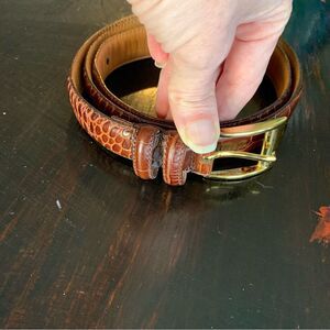 Genuine leather croc-embossed belt w/ gold-tone RL Crown 67 buckle preppy large